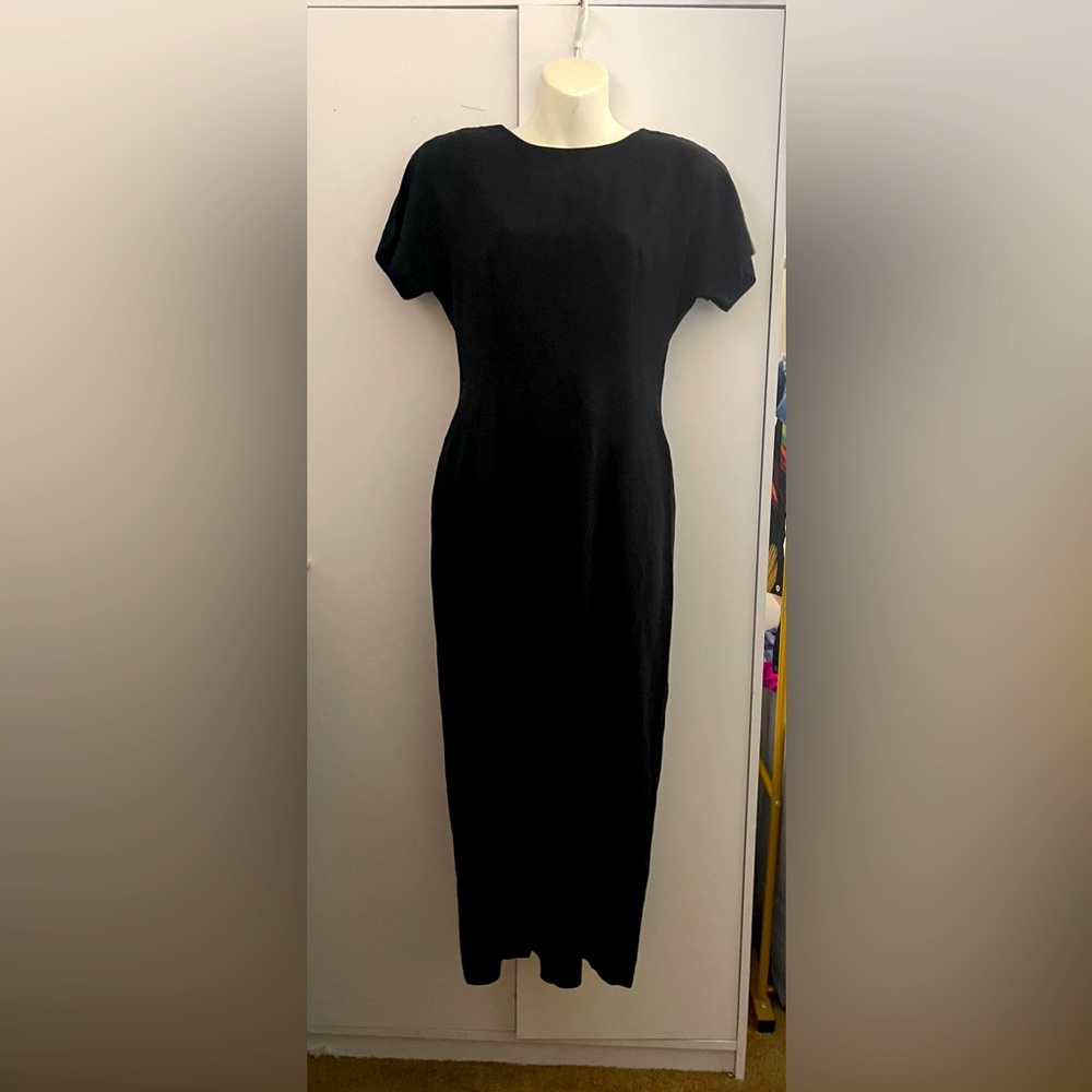 Datiani Vintage 1980s Black and Floral V back Cocktail Dress Size 6 - Picture 2 of 4